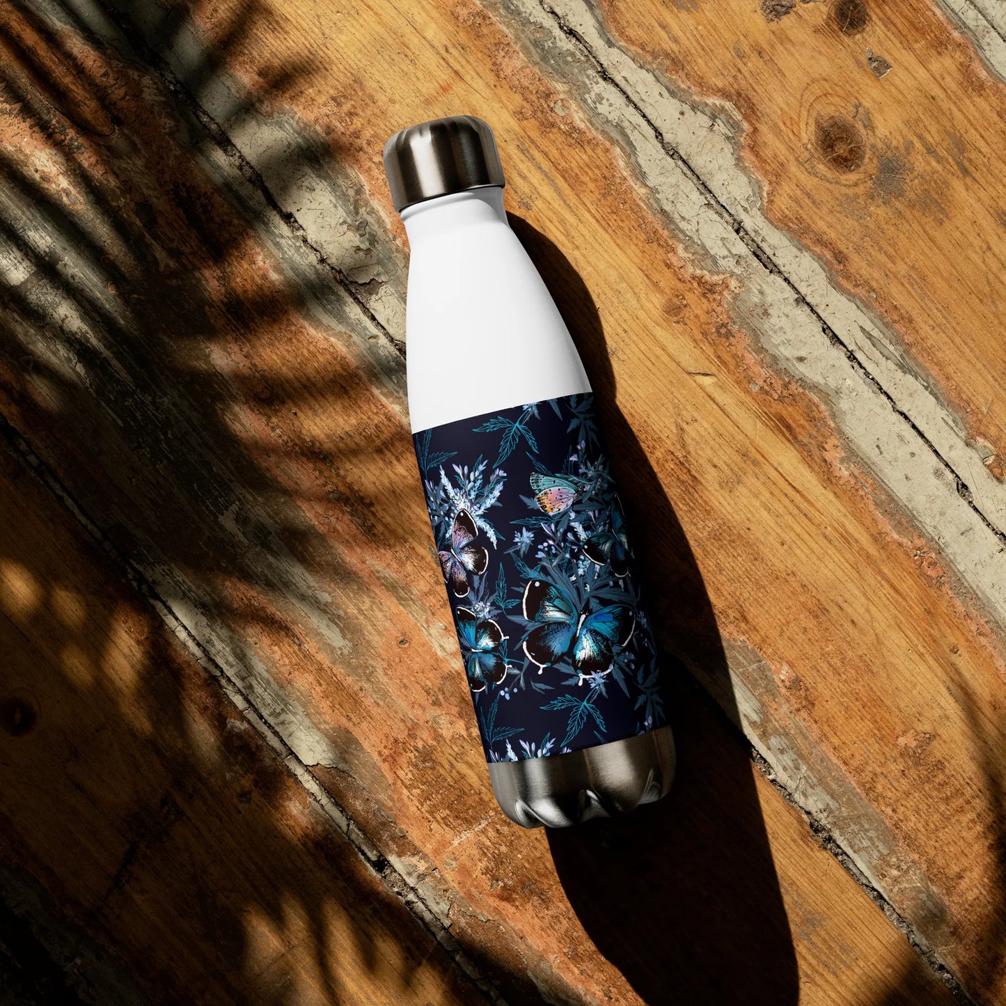 Night Flight of Blue Butterflies Stainless Steel Water Bottle