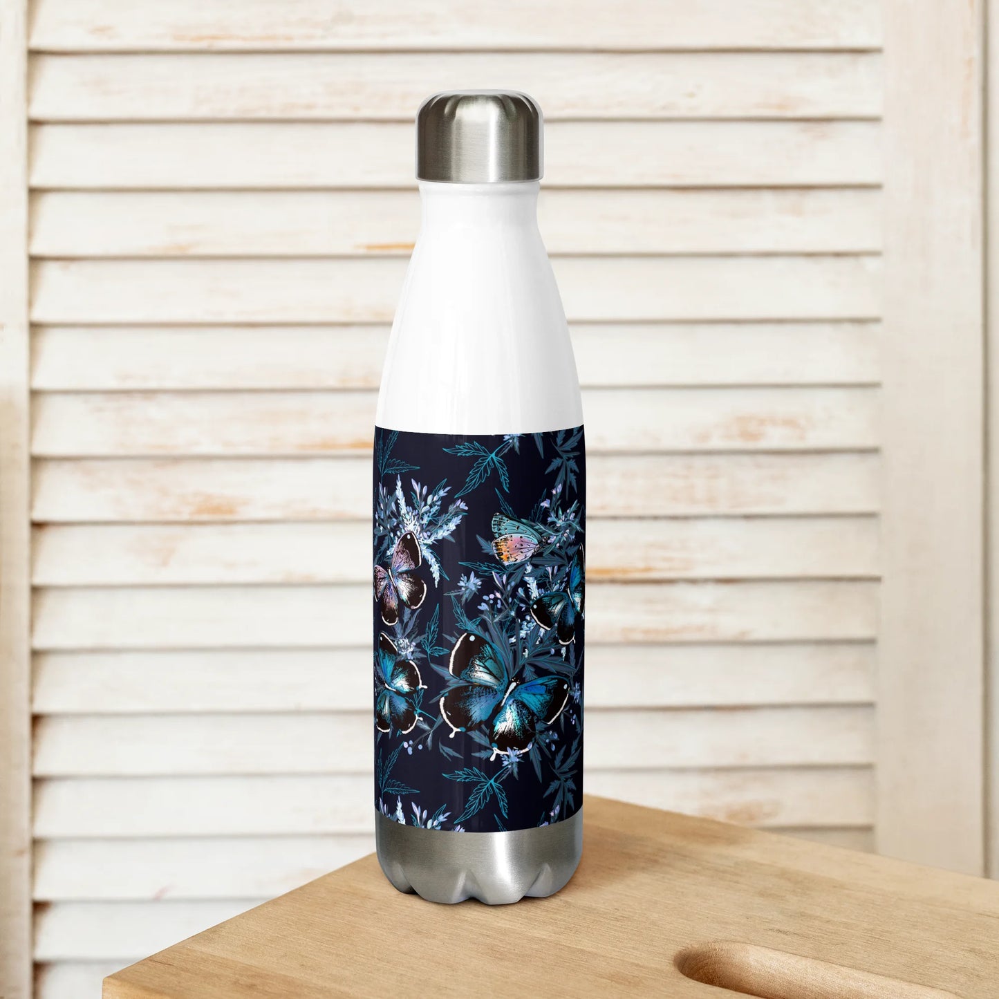 Night Flight of Blue Butterflies Stainless Steel Water Bottle