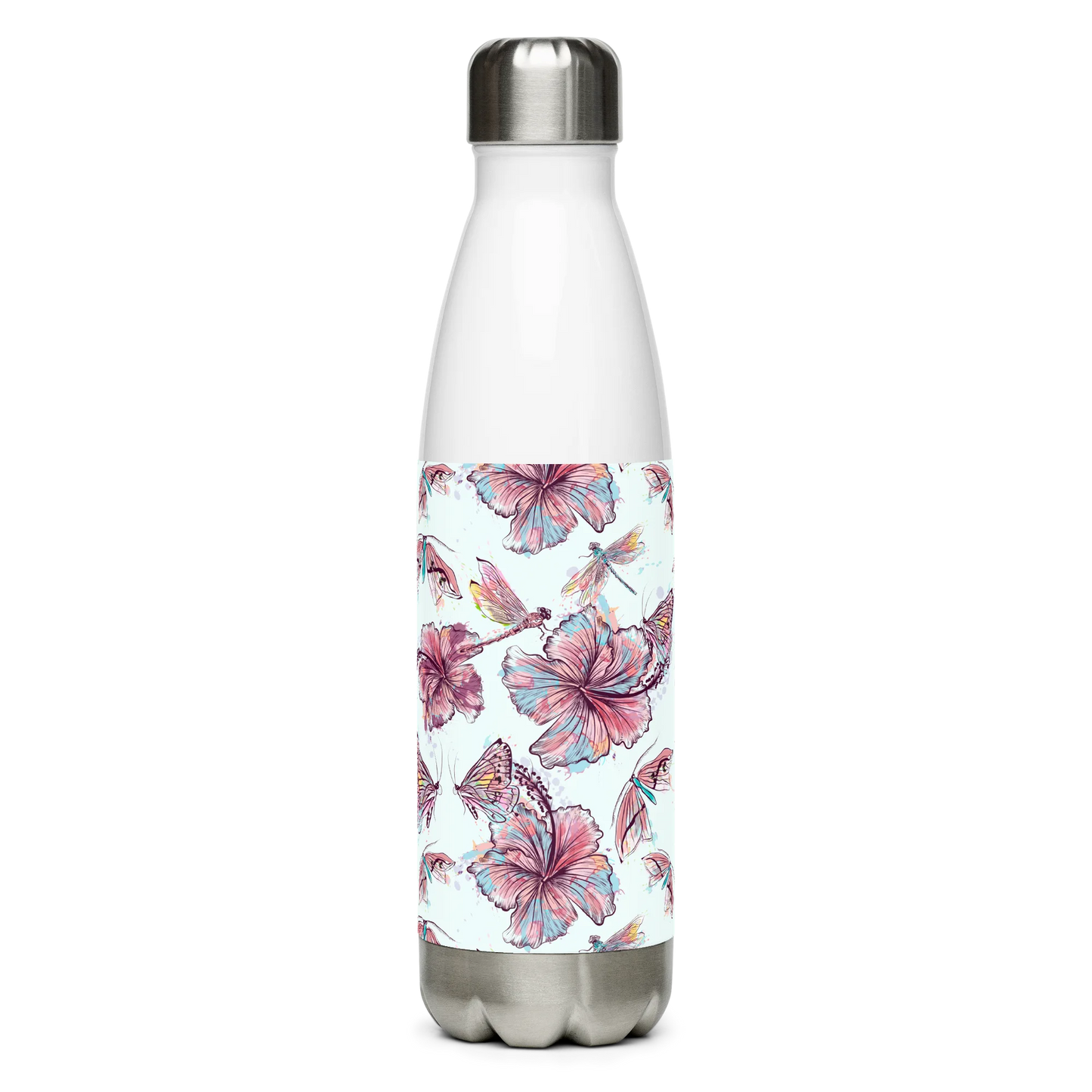 Sophisticated Hibiscus Ornament Stainless Steel Water Bottle