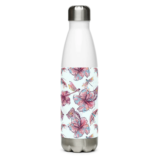 Sophisticated Hibiscus Ornament Stainless Steel Water Bottle