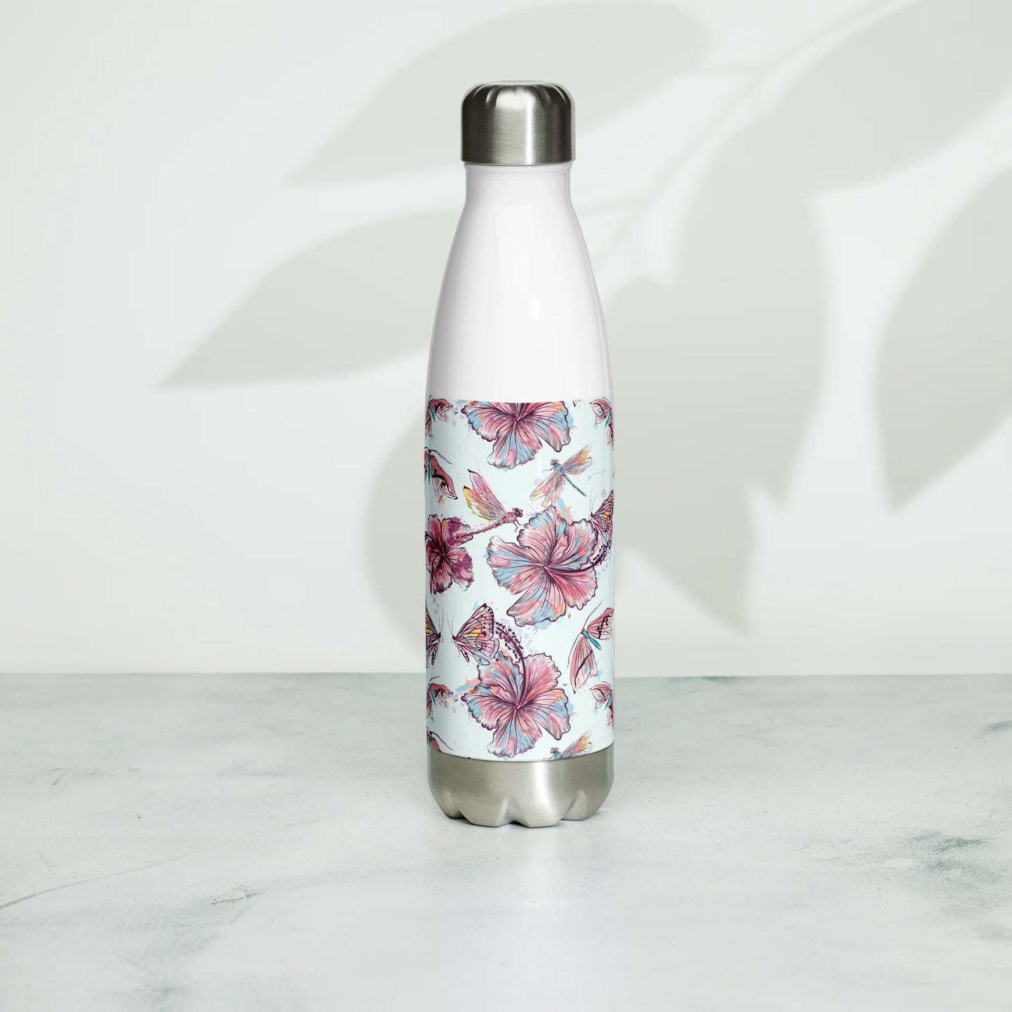 Sophisticated Hibiscus Ornament Stainless Steel Water Bottle