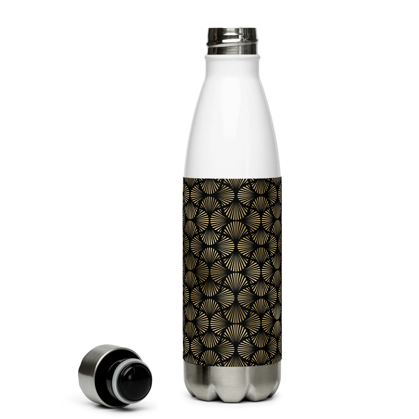 Black And Gold Art Deco Flower Reflections Stainless Steel Water Bottle