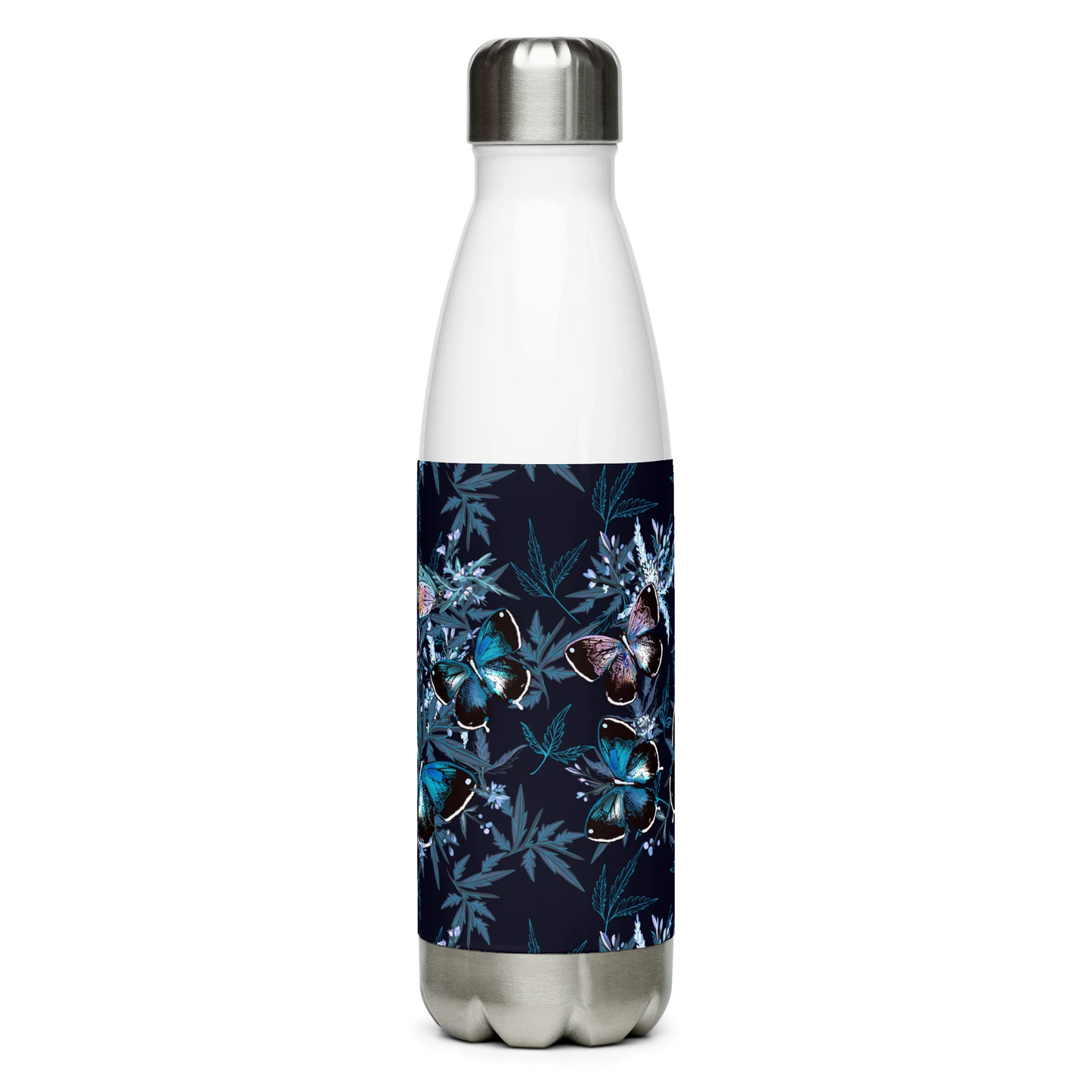 Night Flight of Blue Butterflies Stainless Steel Water Bottle