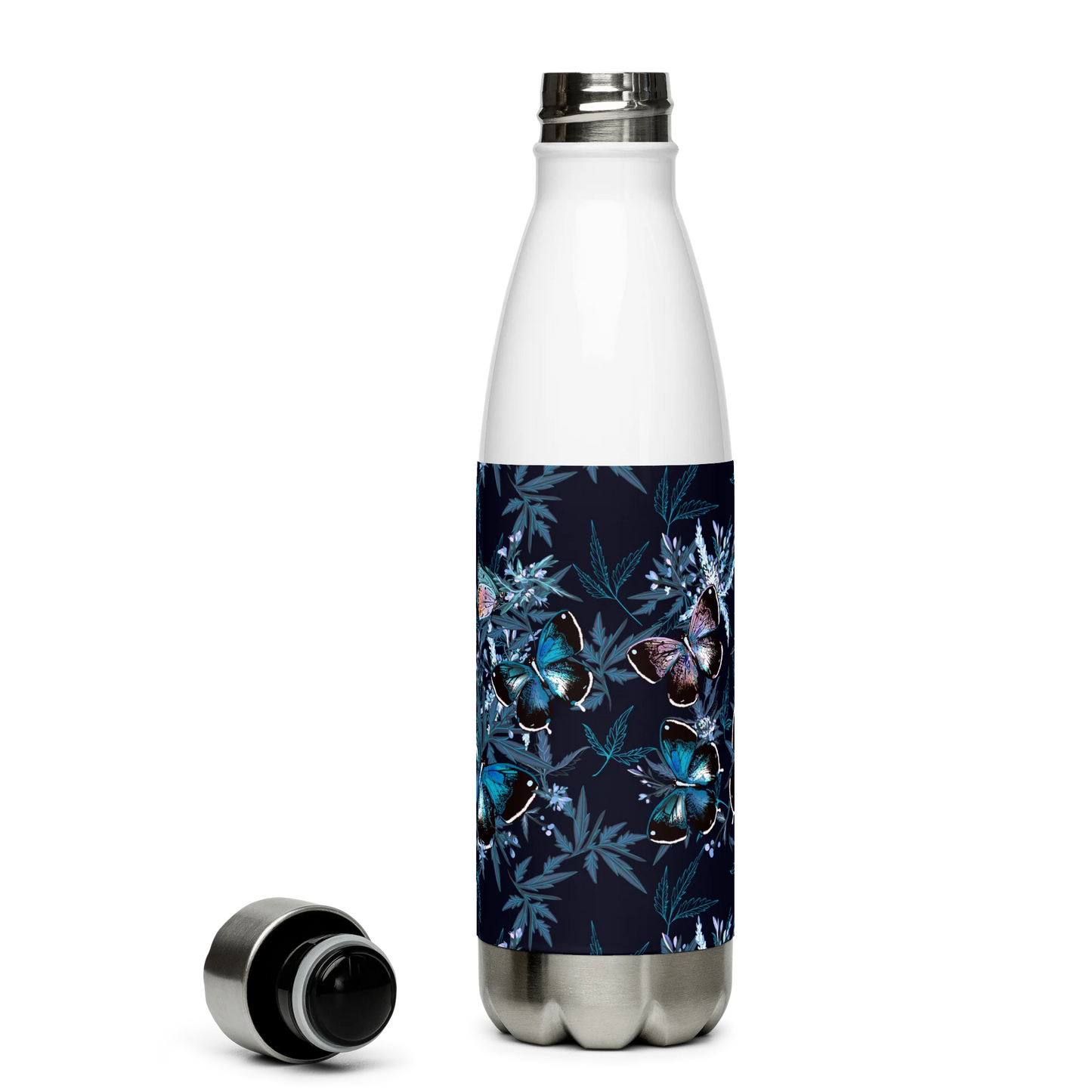 Night Flight of Blue Butterflies Stainless Steel Water Bottle