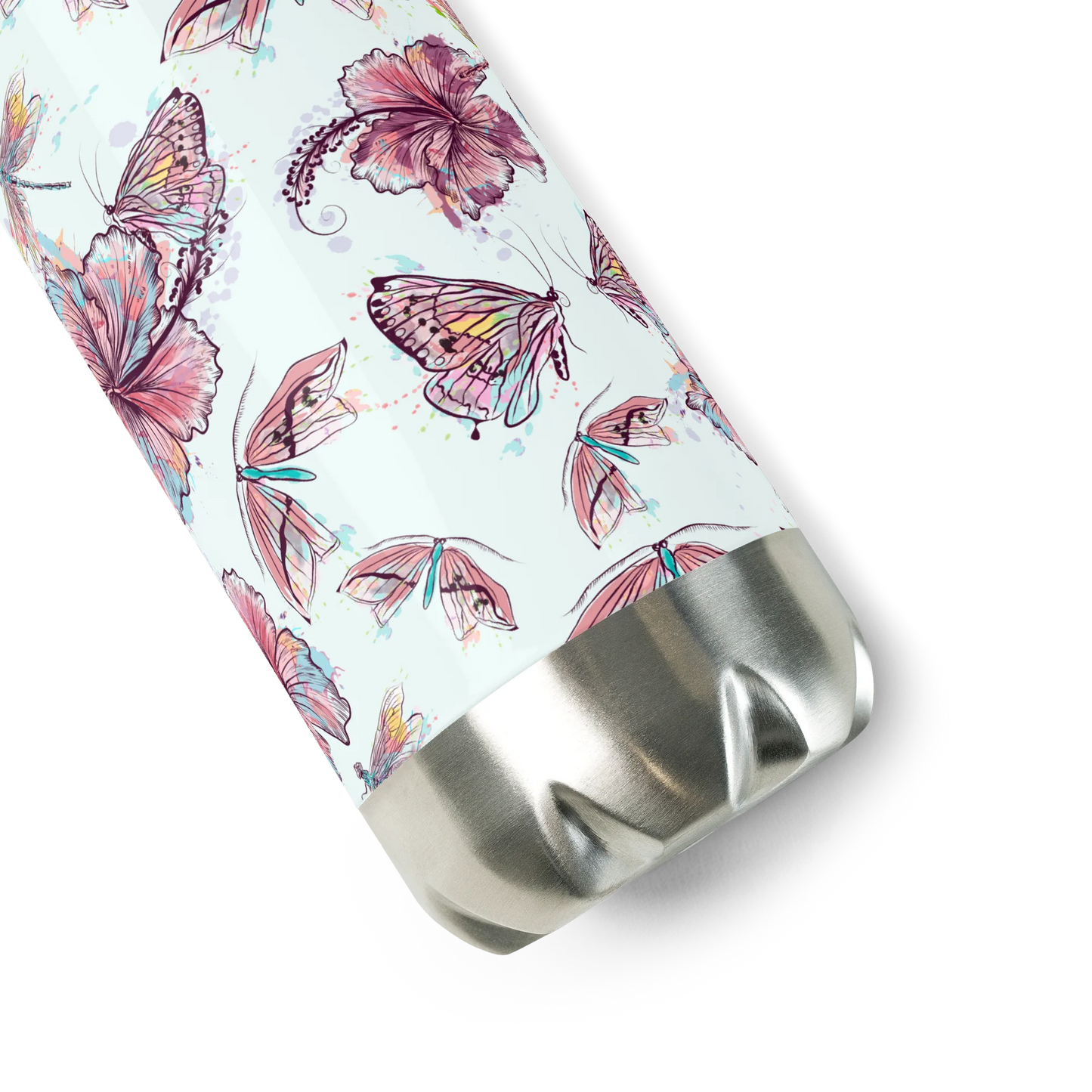 Sophisticated Hibiscus Ornament Stainless Steel Water Bottle