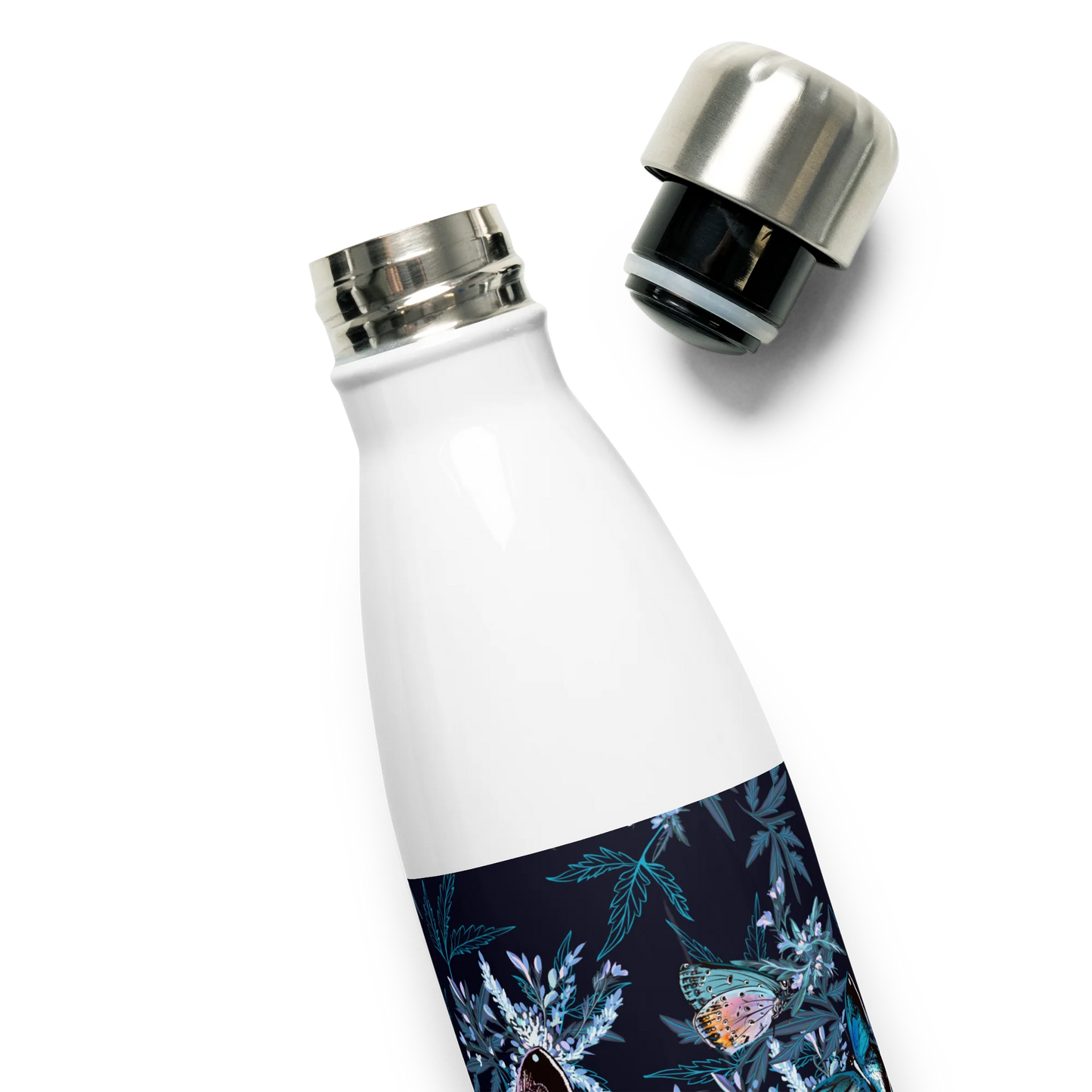 Night Flight of Blue Butterflies Stainless Steel Water Bottle