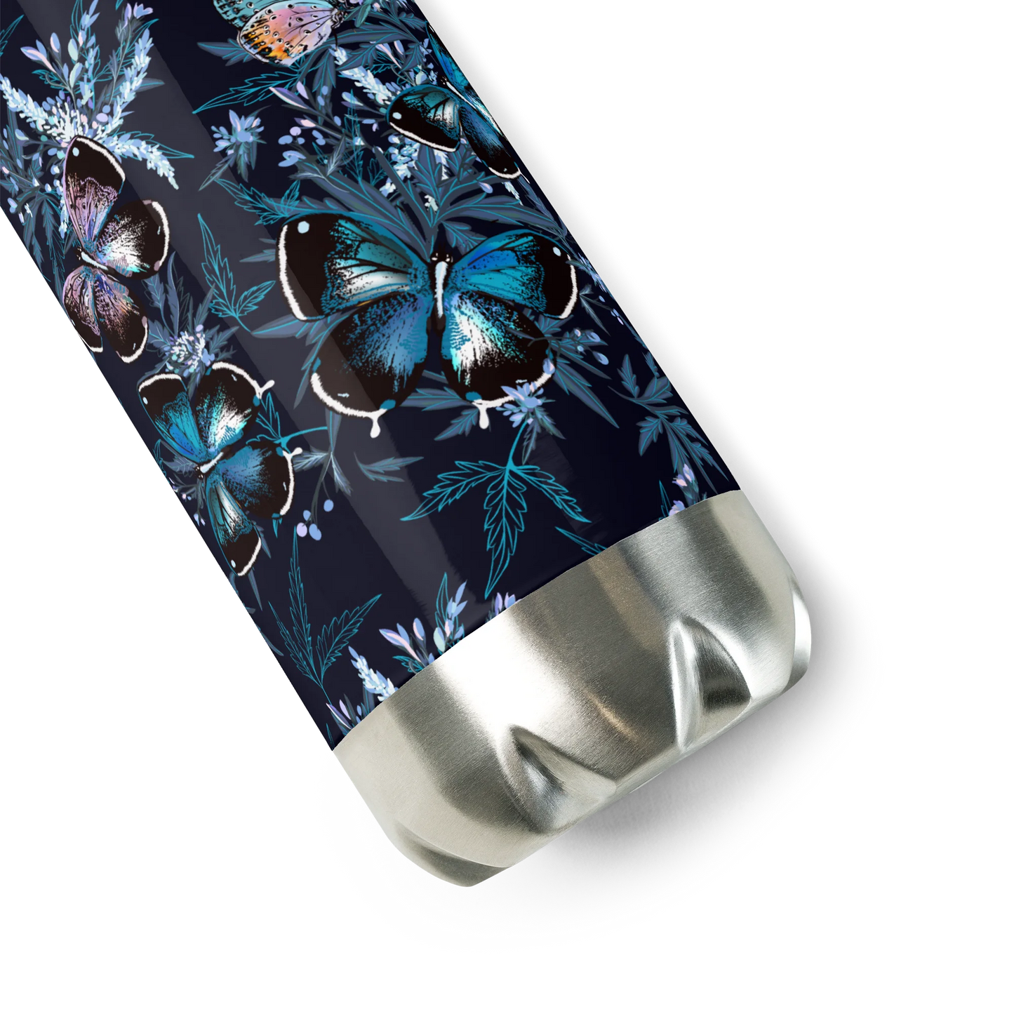 Night Flight of Blue Butterflies Stainless Steel Water Bottle