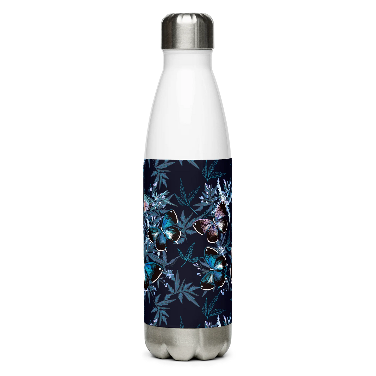 Night Flight of Blue Butterflies Stainless Steel Water Bottle