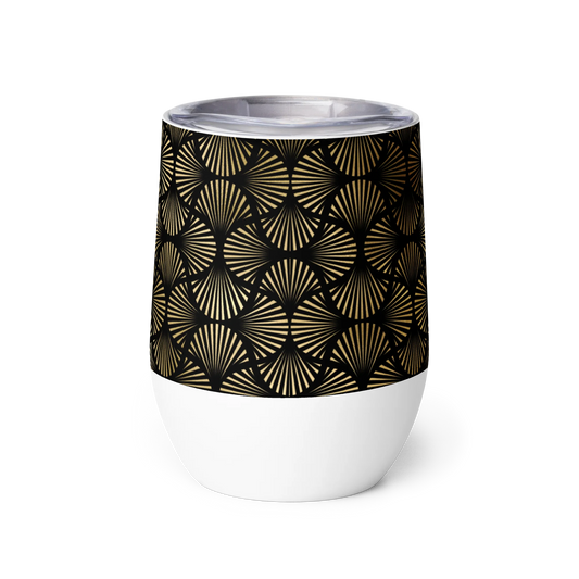 Black And Gold Art Deco Flower Reflections Wine Tumbler