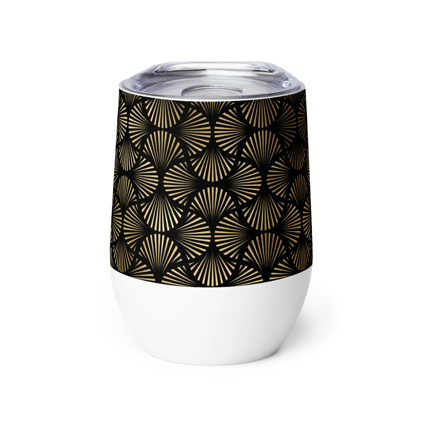 Black And Gold Art Deco Flower Reflections Wine Tumbler