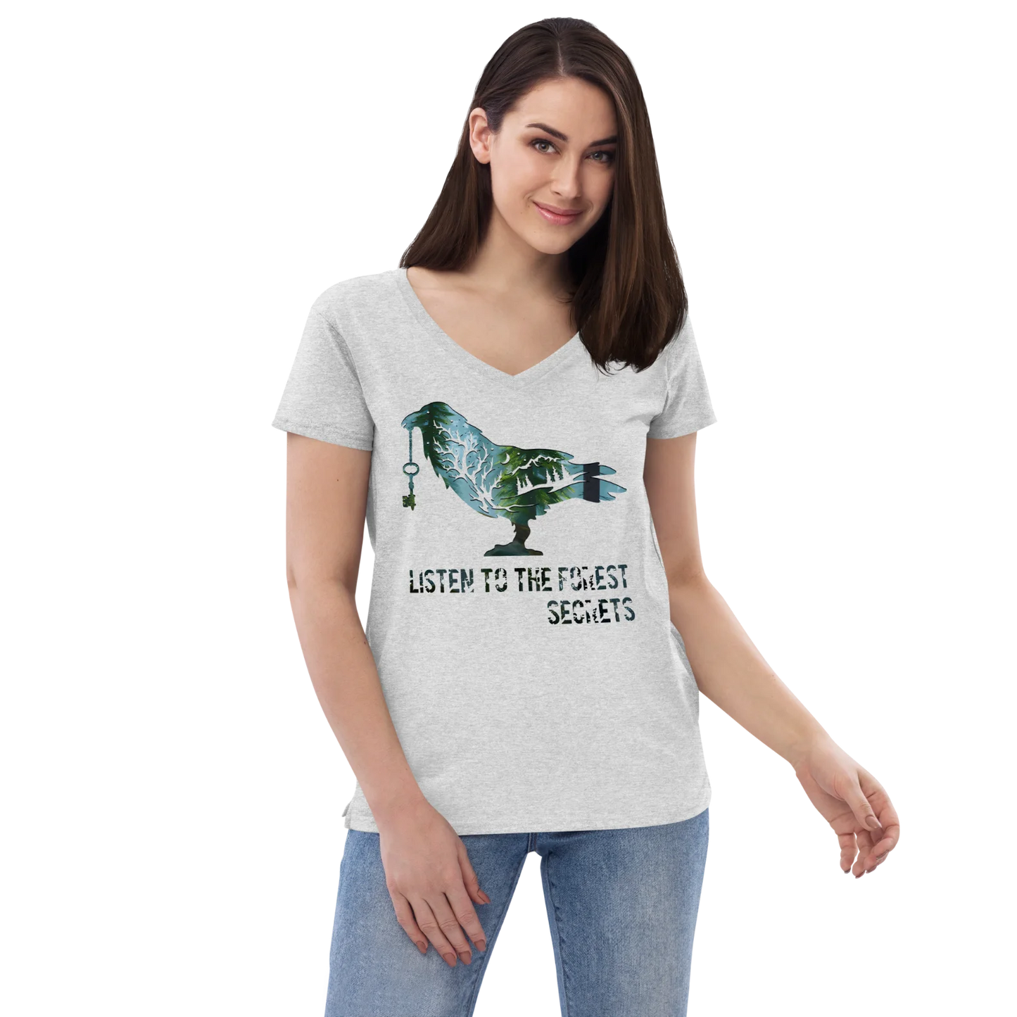 "Lost in Nature's Embrace" Recycled V-neck T-shirt