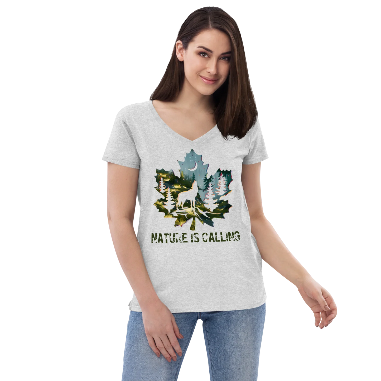 "Nature is calling" Recycled V-neck T-shirt